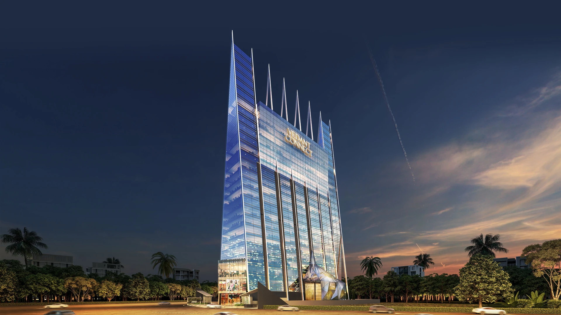 Tharwani Vedant Connect Night View Landmark Architecture